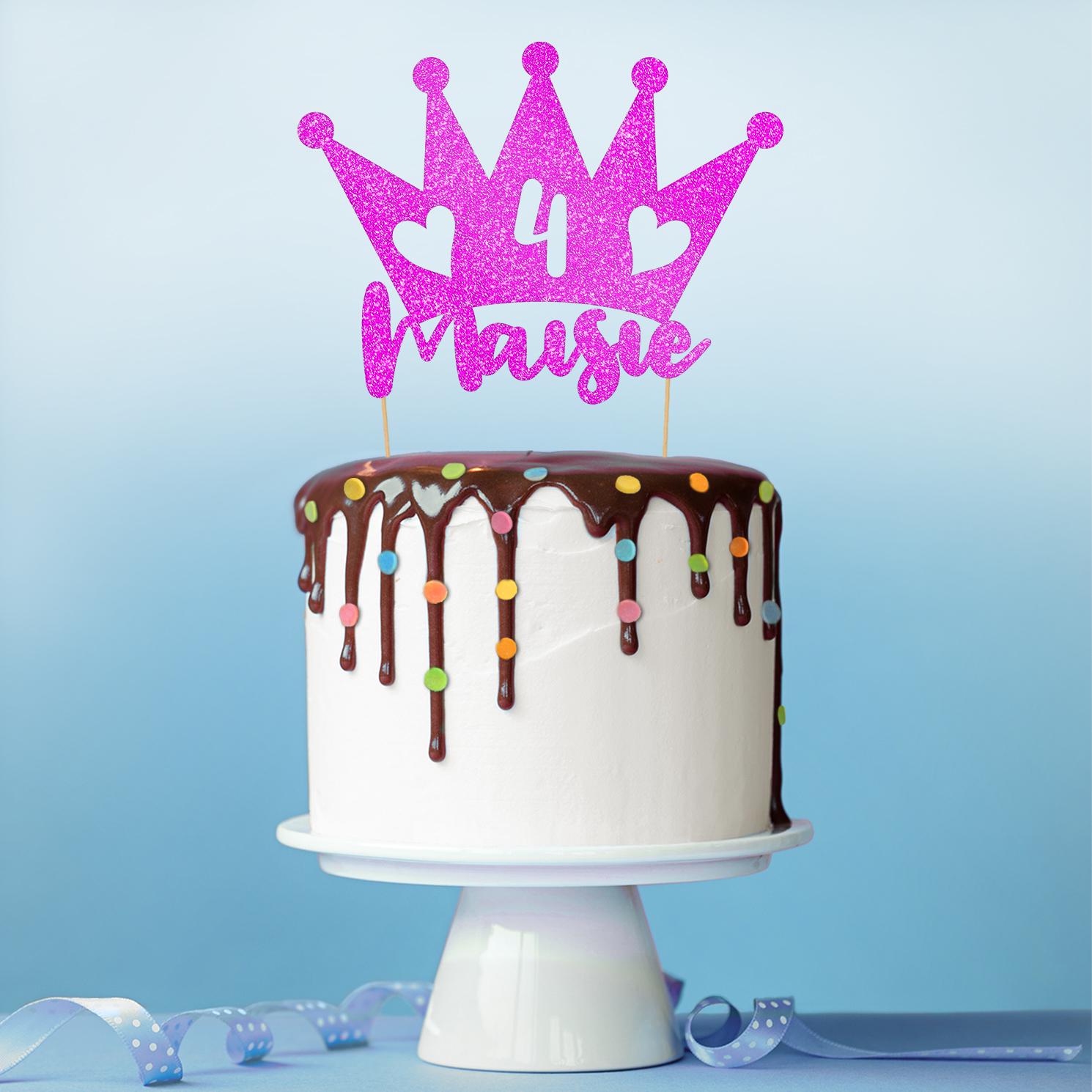 Cakeshop Personalisierter Kuchenaufsatz – Mit Glitzer, Beliebiger Name & Alter, Z.B. Prinzessinnenkrone, In 14 Farben