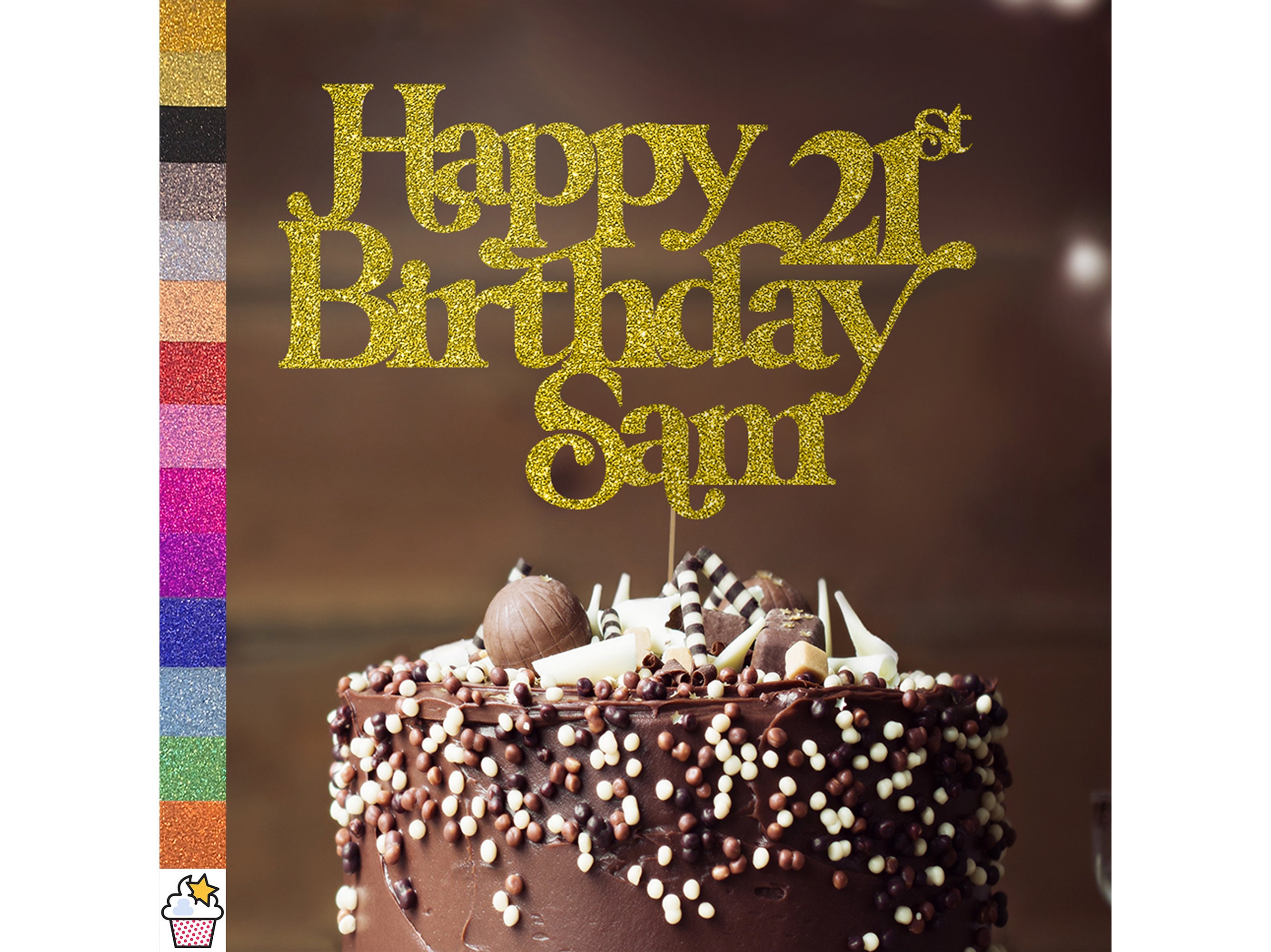 Cakeshop - Décoration De Gâteau Personnalisée Joyeux Anniversaire Pailletée Avec Paillettes | Couleur Personnalisée N'importe Quel Nom Décoration De Gâteau En Cartes Scintillantes Double Face - France