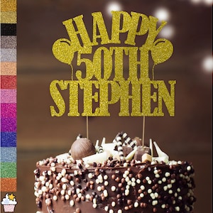 Cakeshop - Décoration pour gâteau scintillante personnalisée Joyeux anniversaire | Décoration de gâteau en cartes scintillantes recto-verso pour tous les noms et tous les âges