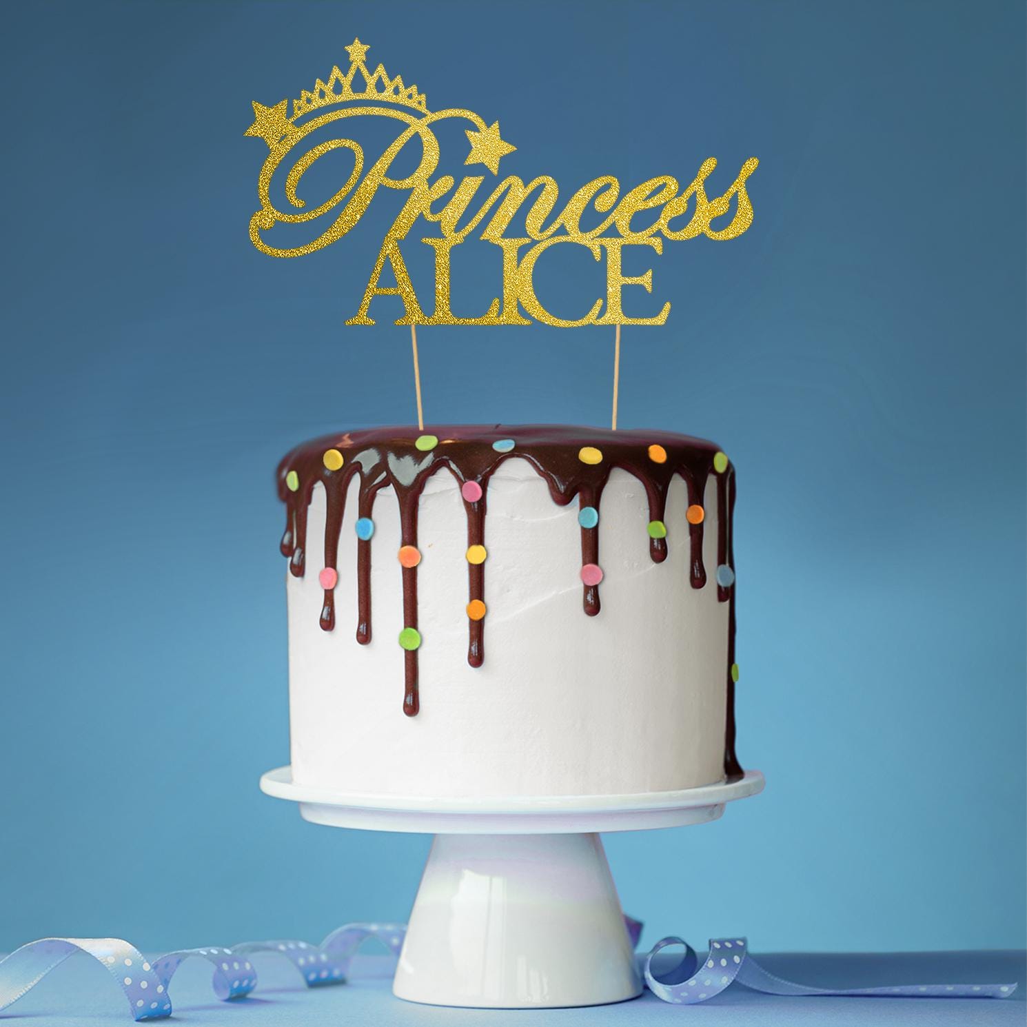 Cakeshop Personalisierbarer Glitzer-Tortenaufsatz – Mit Namen & Alter – Prinzessinnenschloss-Design – 14 Farben, 480g/m² Karton – In Großbritannien Gefertigt
