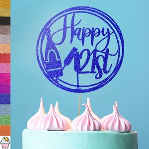 Cakeshop Champagne / Prosecco personalizzato compleanno cerchio glitter cake topper / colore personalizzato qualsiasi età double face glitter cake topper carta