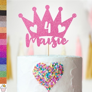 Cakeshop Personalised Princess Crown Birthday Glitter Cake Topper with Sprinkles | Custom Colour Any Name & Age Princess Cake Decoration