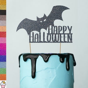 Bat Happy Halloween Double-Sided Glitter Cake Topper Decoración por Cakeshop / Elija entre 14 colores personalizados / Scary Creepy Halloween Bat