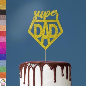 Super pai feliz dia dos pais papai herói glitter bolo topper decoração por Cakeshop | Cartão frente e verso glitter 400gsm | Escolha de 14 cores