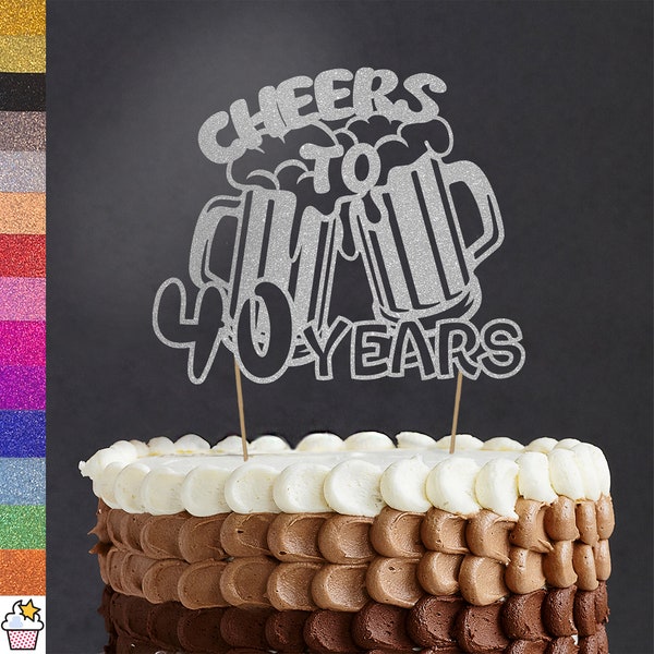 Personalised Cheers to (40) Years Beer Birthday Glitter Cake Topper by Cakeshop | Custom Colour & Any Age | 18th 21st 30th 40th 50th 60th