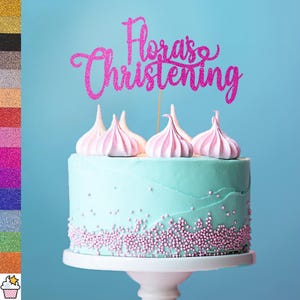 Cakeshop Personalizado Batizado Glitter Bolo Topper com Granulado | Personalizado Cor Qualquer Nome Dupla Face Glitter Cartão Bolo Decoração