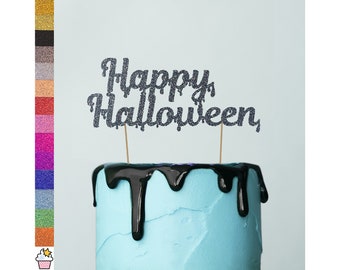 Happy Halloween Doppelseitige Glitzer Cake Topper Dekoration von Cakeshop | Wähle aus 14 kundenspezifischen Farben | Gruselige Halloween Bluttropfen