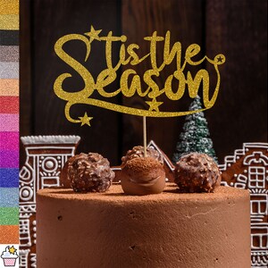 Tis The Season Christmas Glitter Cake Topper Dekoration von Cakeshop | Doppelseitige 400gsm Glitzerkarte | Auswahl von 14 festlichen Farben