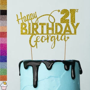 Cakeshop Personalizado Feliz Aniversário Glitter Bolo Topper | Personalizado Cor Qualquer Nome & Qualquer Idade Dupla Face Glitter Cartão Bolo Decoração