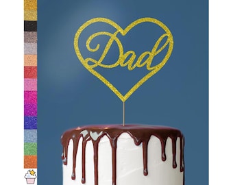 Fathers Day Dad Love Heart Daddy Glitter Cake Topper Decoration | Double-Sided Glitter Card| Choice of 14 Beautiful Colours | Gifts For Dad