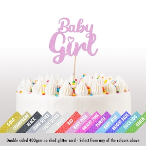 Baby Girl Cute Baby Shower Glitter Cake Topper Décoration Par Cakeshop | Carte à paillettes double face | Choix de 14 belles couleurs