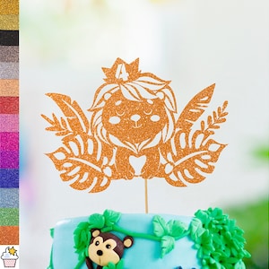 Cakeshop Decorazione per torta di compleanno con glitter personalizzata Jungle con granelli / Colore personalizzato per qualsiasi età Decorazione per torta con glitter bifacciale