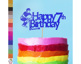 Cakeshop Gepersonaliseerde staartklopper Scootertruc Happy Birthday glittertaarttopper met hagelslag | Aangepaste kleur Elke leeftijd Sporttaarttopper