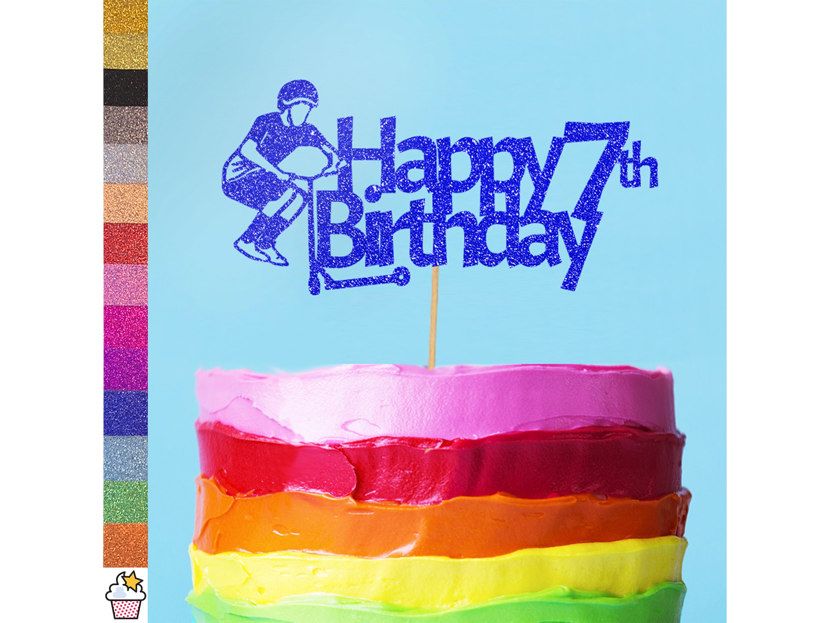 Cakeshop Personalised Tail Whipper Scooter Trick Happy Birthday Glitter Cake Topper with Sprinkles | Custom Colour Any Age Sport Cake Topper