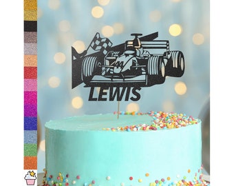 Personalizado F1 Racing Car Glitter Cake Topper de Cakeshop / Color personalizado, cualquier edad y nombre / Decoración de fiestas deportivas de carreras de automóviles