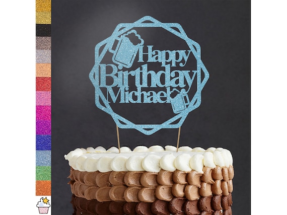Cakeshop Personalisierte Kuchendekoration Aus Glitzer-Karton – Mit Namen & Alter Individualisierbar, Inkl. Holzspieße