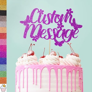 Cakeshop Personalisierte vollständig benutzerdefinierte Glitter Cake Topper mit Streuseln | Benutzerdefinierte Farbe Doppelseitige Glitter Karte Schmetterling Kuchen Dekoration