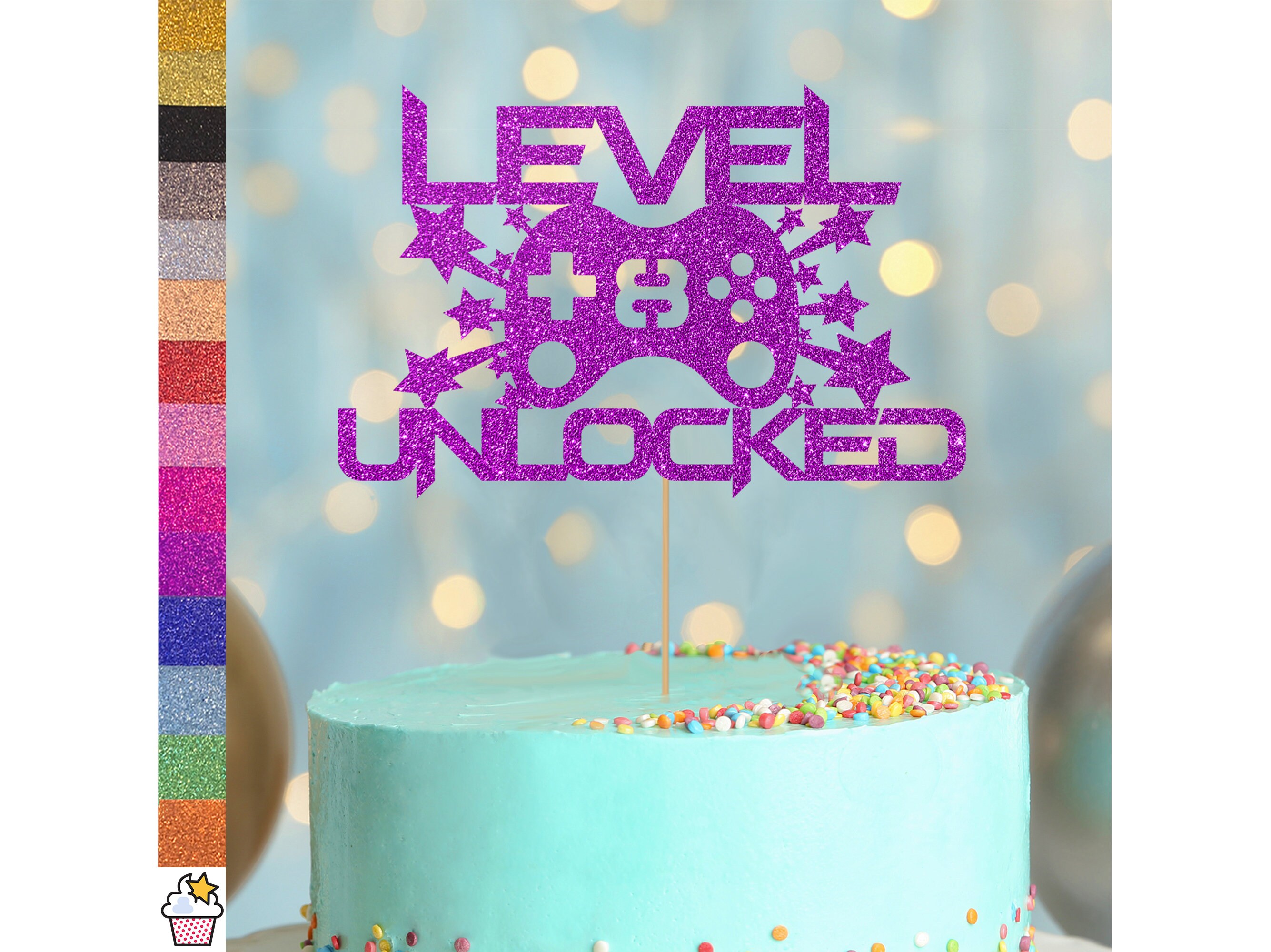 Black Glitter Level 11 Cake Topper - Level Up 11th Birthday Cake