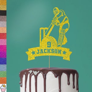 Cakeshop Personalised Batsman Cricket Birthday Glitter Cake Topper with Sprinkles | Custom Colour Any Name & Age 10th 12th 16th 18th 21st