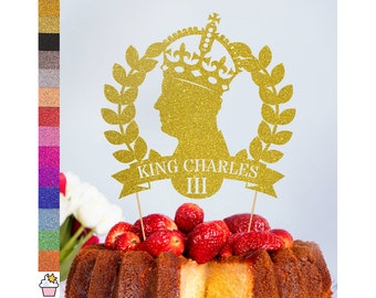 King Charles Coronation logo Décoration de gâteau à paillettes par Cakeshop | Carte double face 400 g/m² | Choisissez parmi 14 belles couleurs