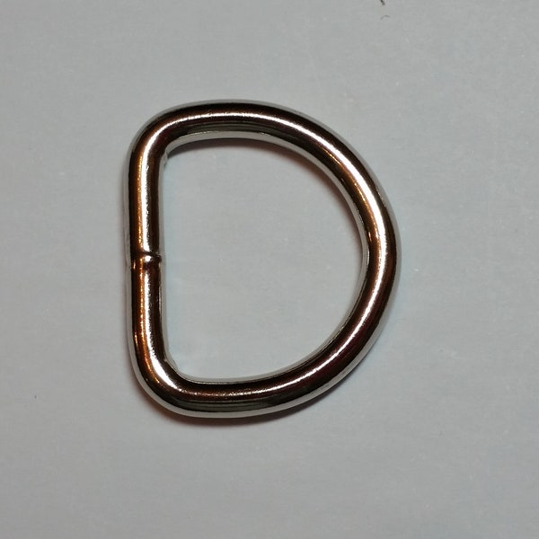 1" Nickel Plated D-Ring for Dog Collars, 25mm, 4.5mm High Quality, Welded D-Ring, Handbag Hardware, Bags, Purses, Belts, Nickel Plated