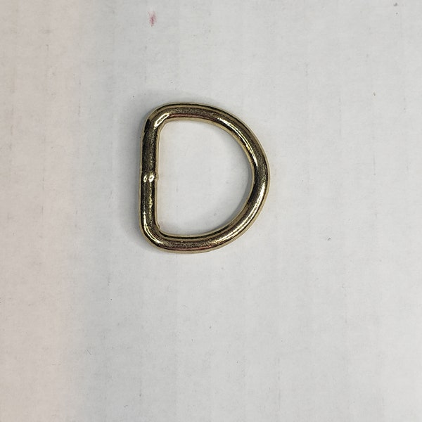 1" Brass Plated D-Ring for Dog Collars, Welded Dee Ring,  25mm, 4.5mm thick, Handbag Hardware, Bags, Purses, Belts, Brass Plated.