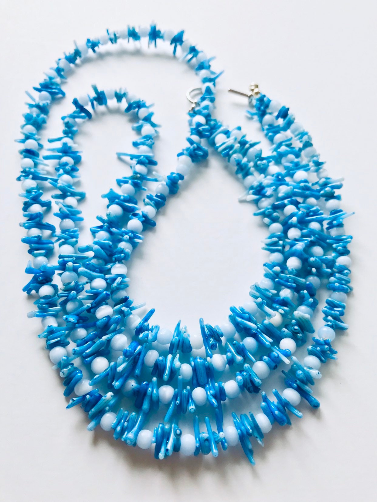 Blue coral necklace Long necklace Beach necklace Beaded Etsy