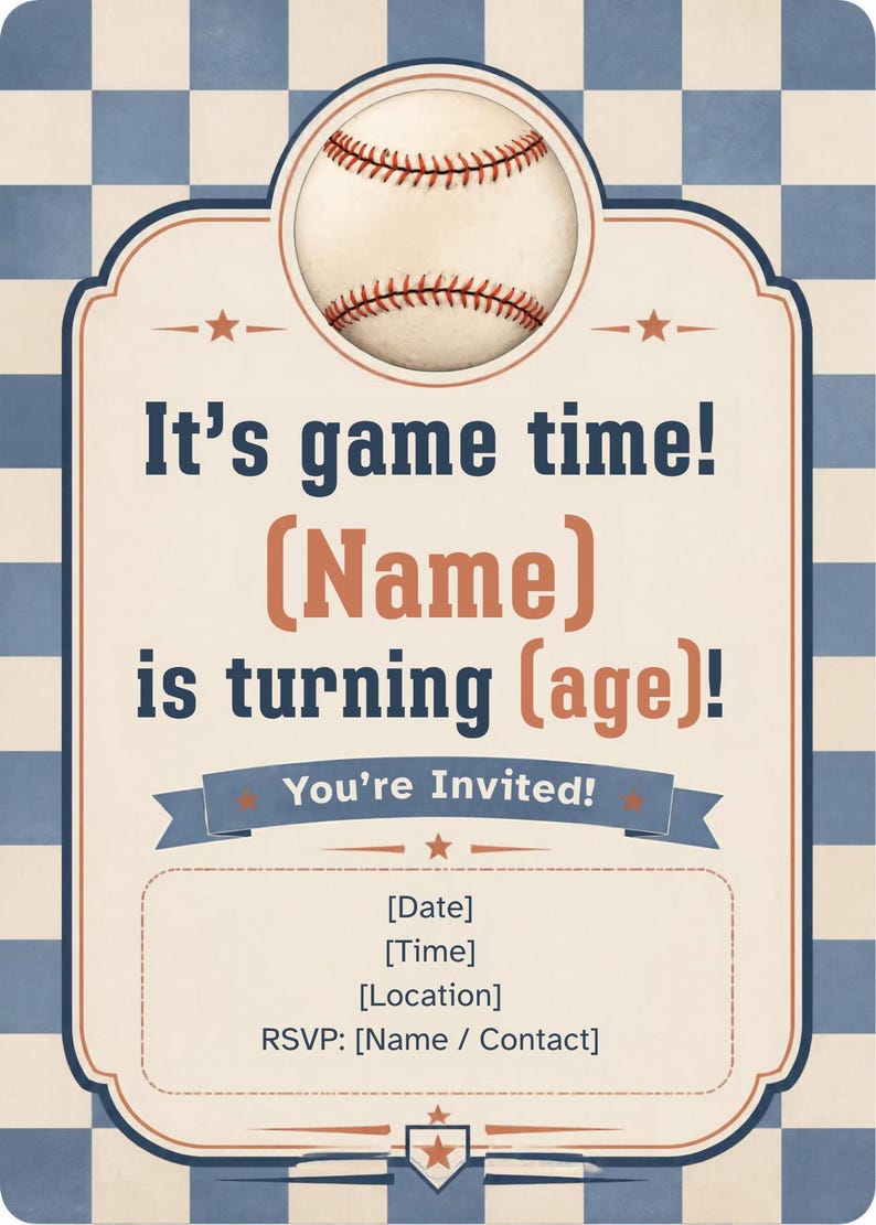 Baseball Birthday Party Invite | Digital Editable Canva Template - Etsy