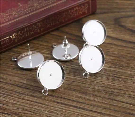 20pcs Silver Metal Color Brass Ear Studs Setting Nickel Free Blank Pad Tray 12mm