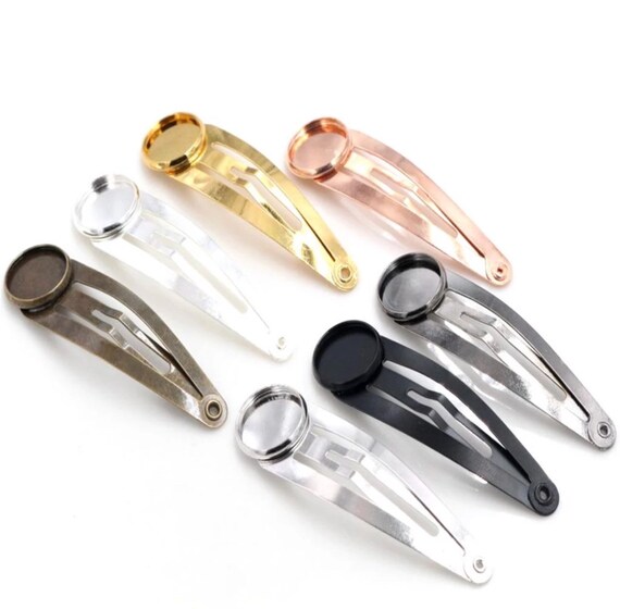 Silver tone Hair Clip with Resin Base Cabochon setting hair accessories 4 pcs