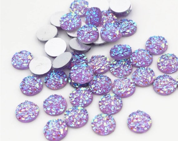 6 Druzy Cabochons Faux Drusy Flat Backs Pink Druzy Quartz Resin Flatbacks 12mm