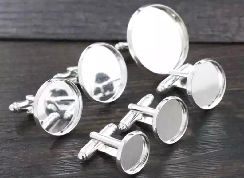 Pair Round Blank Cufflinks Fit 12mm Cabochons Mens Cuff Links Settings Findings