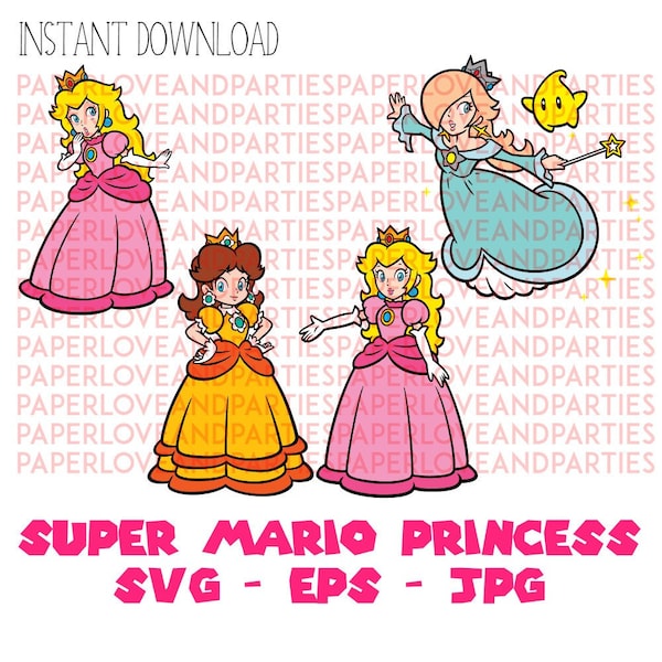 Super Mario Princess Set - SVG EPS JPG Studio3- Silhouette. Cricut. Cut File. Digital  - Princess Peach,Daisy, Rosalinda, Luma.