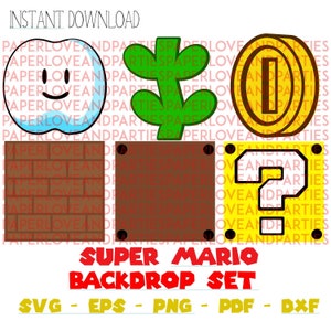 Super Mario Blocks Backdrop Set - Super Mario Theme Party- EPS - SVG -DXF - Pdf - Png -Cut File.Silhouette Cricut file.Super Mario Backdrop.