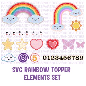 Rainbow Cake Topper with numbers 1-9 - SVG - Cut File. Silhouette Cricut file. Cake topper Custom SVG Rainbow