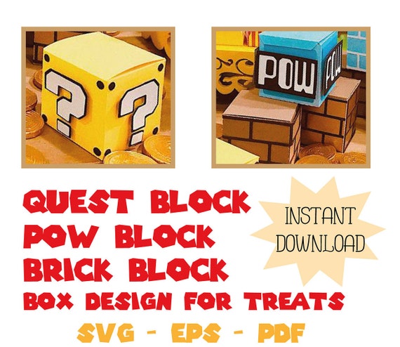 Download Super Mario Brick Boxes And Quest Block Cut File For Treats Svg Pdf Eps Super Mario Theme Party By Papel Amor E Festa Catch My Party