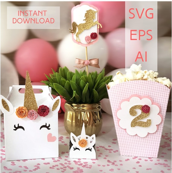 Download Unicorn Favor Boxes Set Cut Files Svg Eps Ai Silhouette Cricut Files 3d Boxes Toppers Popcorn Box Favor Box And Truffle Wrapper By Papel Amor E Festa Catch My Party