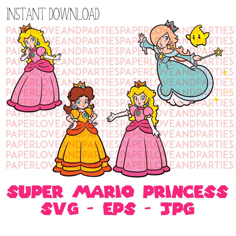 Download Super Mario Princess Set SVG EPS JPG Studio3 Silhouette ...