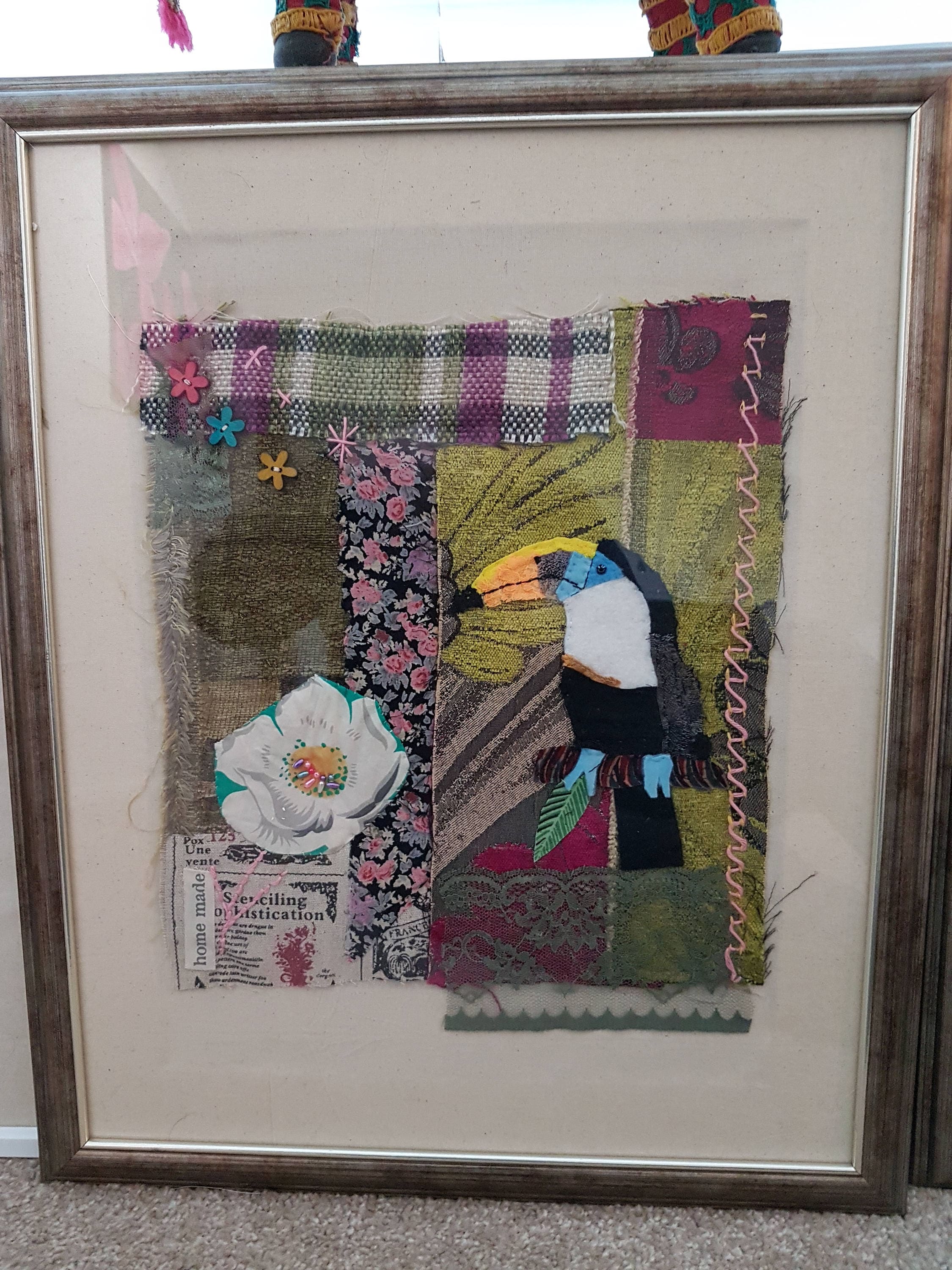 Fabric collage. Vintage and modern fabrics as well as Etsy