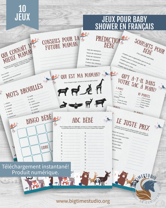 10 Jeux Pour Baby Shower En Francais Theme Animaux Theme Etsy