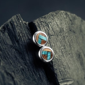 Handmade Koto & Fumed Etimoe Wood Stud Earrings – Unique Chevron Design- New Colors Added!