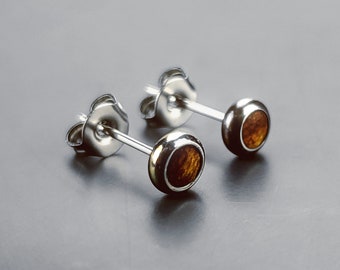 Small Ako Wood Stud Earrings, Mens Stud Earrings, Wooden Stud Earrings, Wood Post Earrings