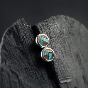 Handmade Koto & Fumed Etimoe Wood Stud Earrings – Unique Chevron Design