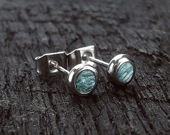 Small Aqua Wood Stud Earrings 5mm, Mens Stud Earrings, Wooden Stud Earrings, Wood Post Earrings