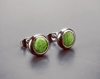 Green Wood Stud Earrings, Mens Stud Earrings, Wooden Stud Earrings, Wood Post Earrings