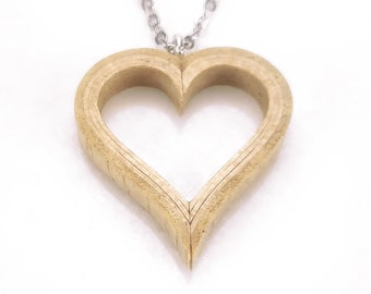 Wood Open Heart Necklace, Anniversary Gift, 5 Year Anniversary