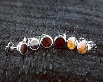 Rosewood Stud Earrings Trio: Handmade Wooden Post Earrings