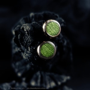 Mens Green Wood Stud Earrings. Green Koto Inlay. Stainless Steel Hypoallergenic. Small Studs for Men or Women