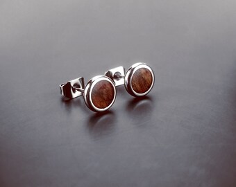 Handmade Australian Walnut Wood Stud Earrings: Stainless Steel Posts