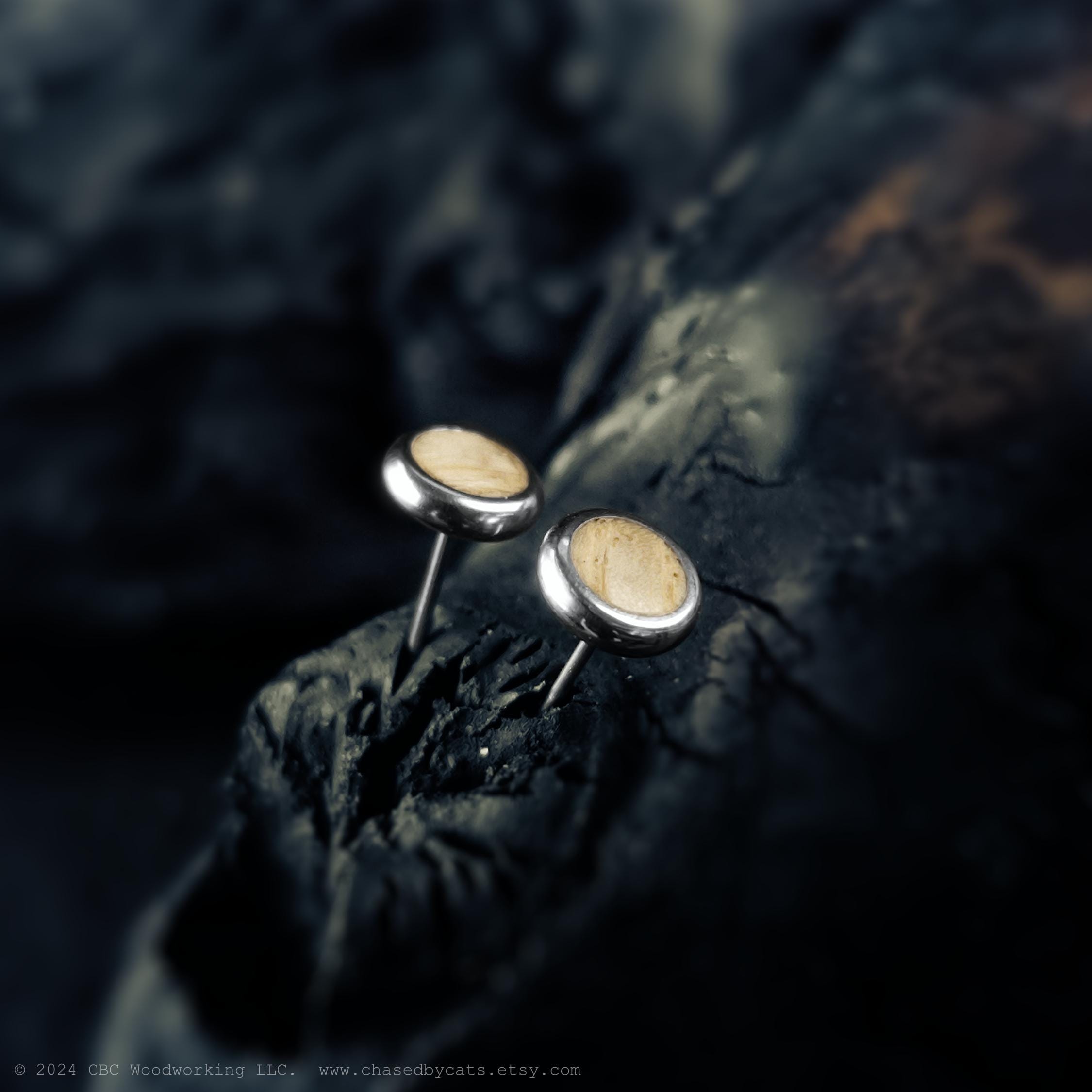Ash Wood And Stainless Steel Stud Earrings – Handmade, Light & Minimalist Natural Jewelry